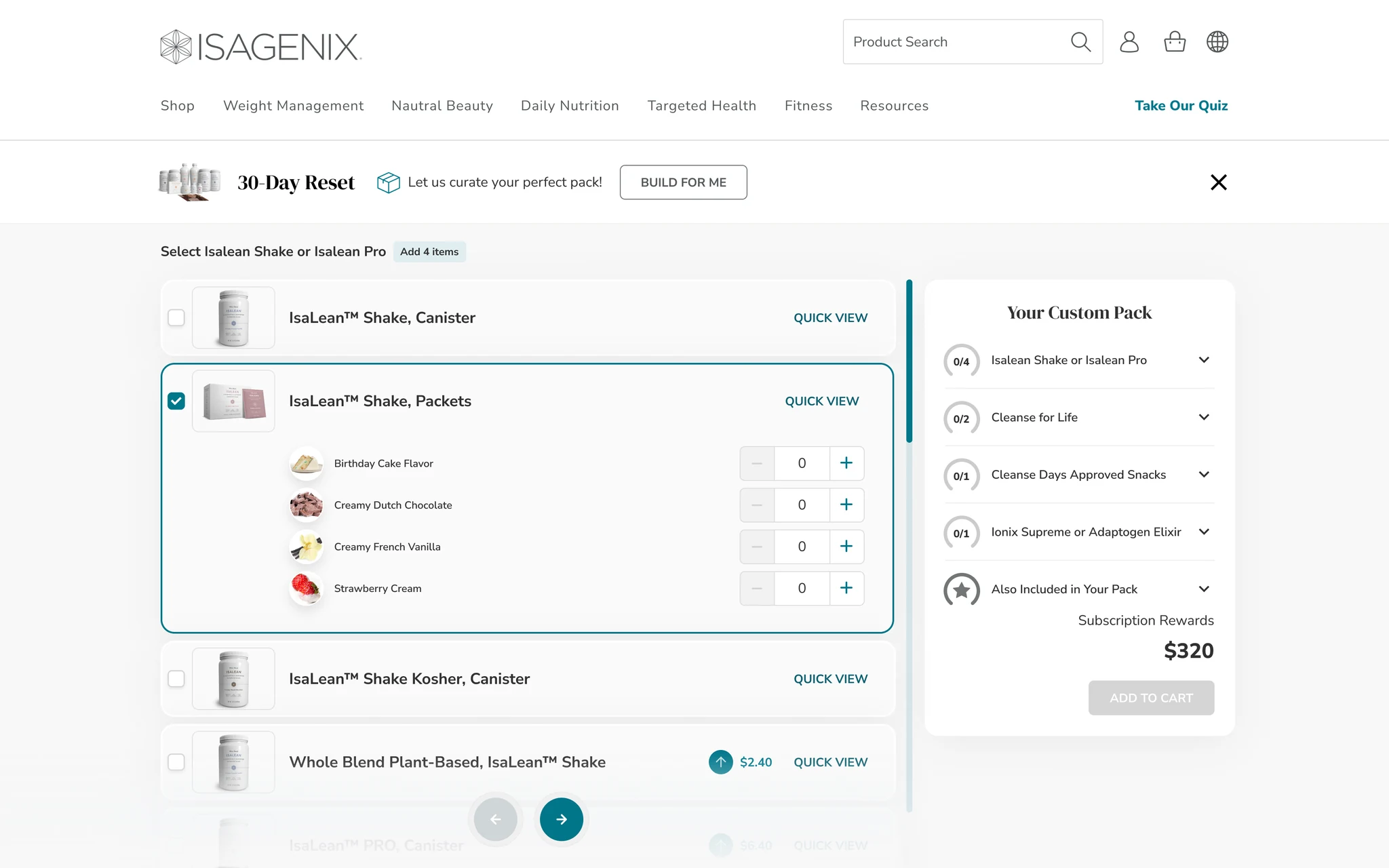 Pack Configurator screen