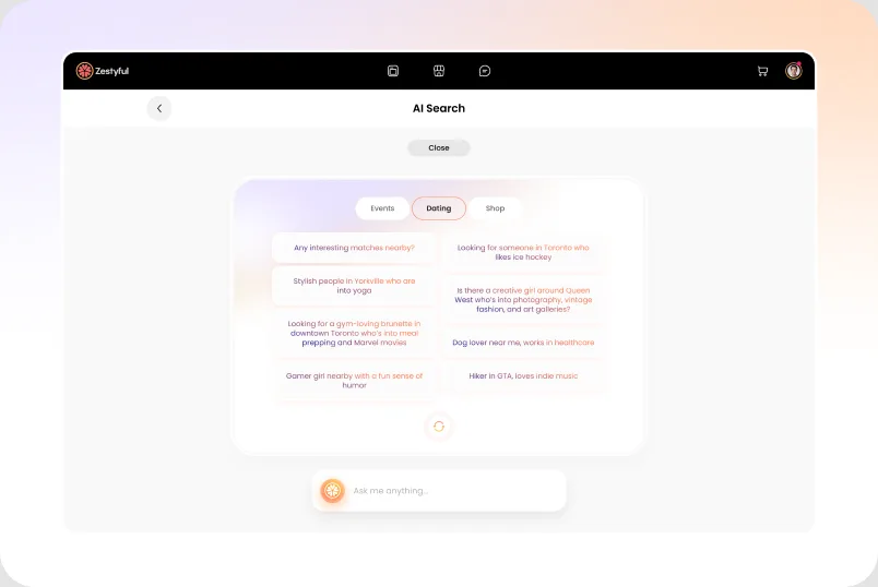 AI search prompt suggestions screen