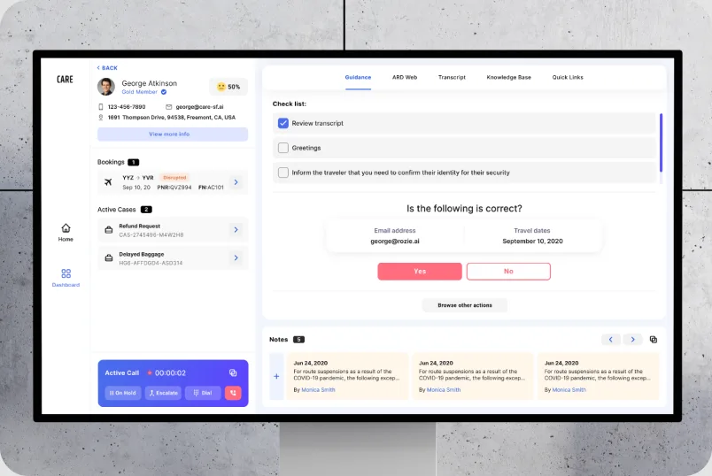 Enterprise support screen in a browser